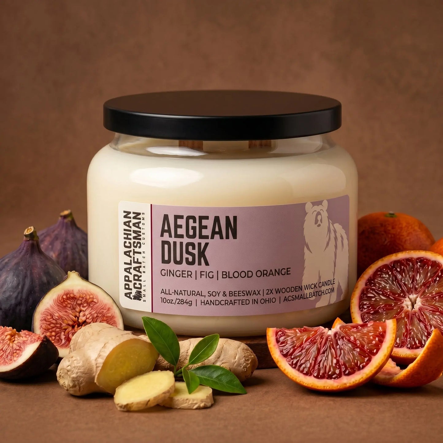 Luxury Soy & Beeswax Blend Candle - Double Crackling Wooden Wick - Aegean Dusk Appalachian Craftsman LLC