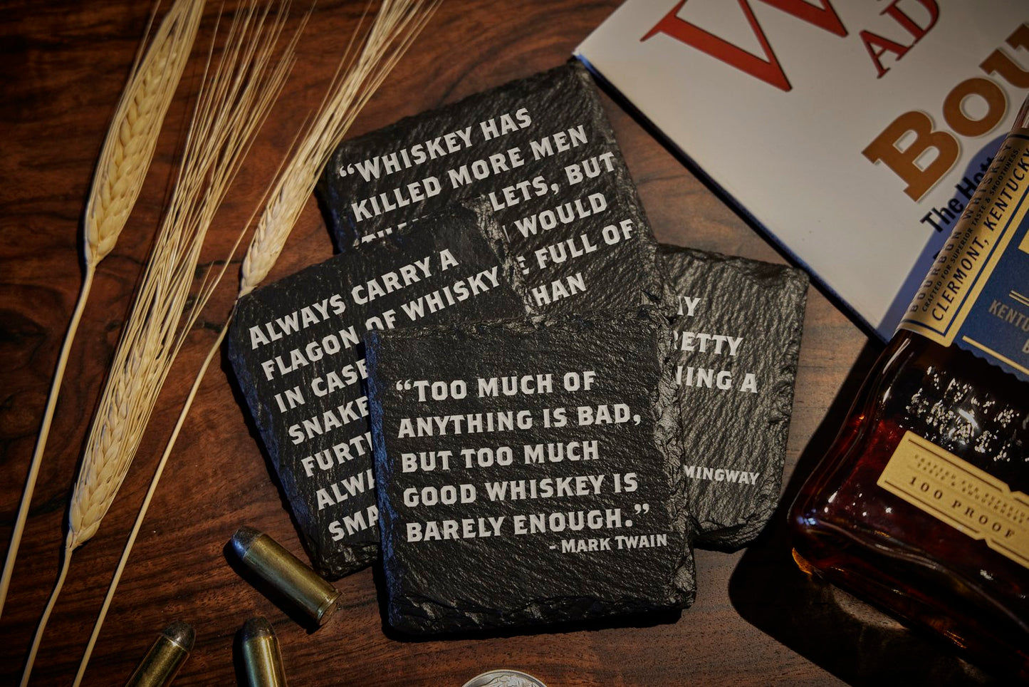 Whiskey/Bourbon Quote Slate Coasters - Appalachian Craftsman LLC