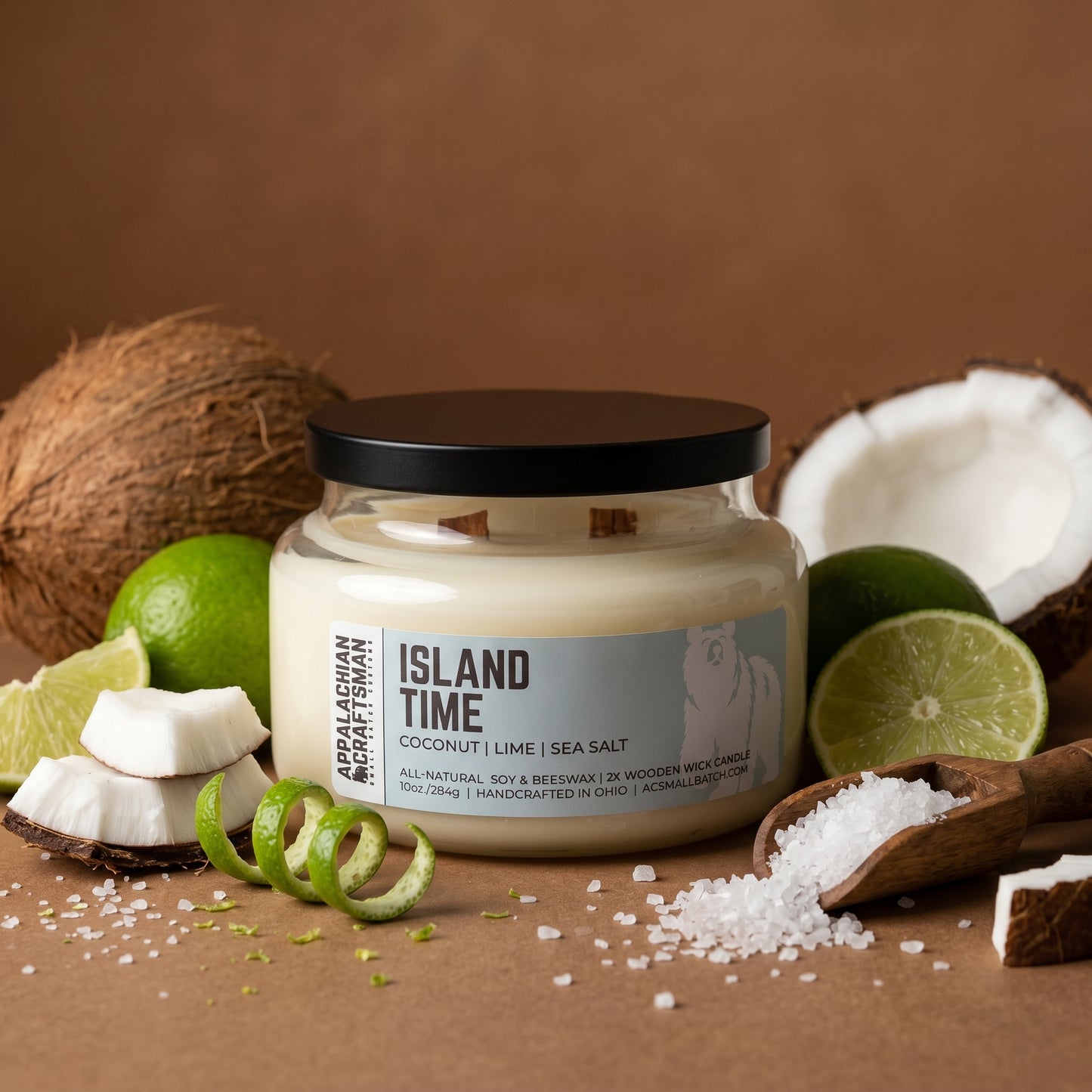 Island Time Candle - Double Crackling Wooden Wick - Luxury Soy & Beeswax Blend