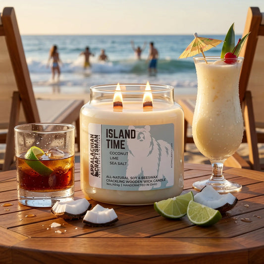 Luxury Soy & Beeswax Blend Candle - Double Crackling Wooden Wick - Island Time Appalachian Craftsman LLC