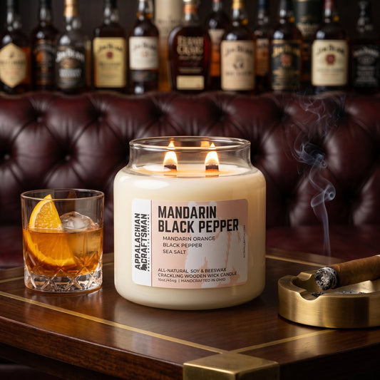 Mandarin & Black Pepper - Double Crackling Wooden Wick - Luxury Soy & Beeswax Blend Candle