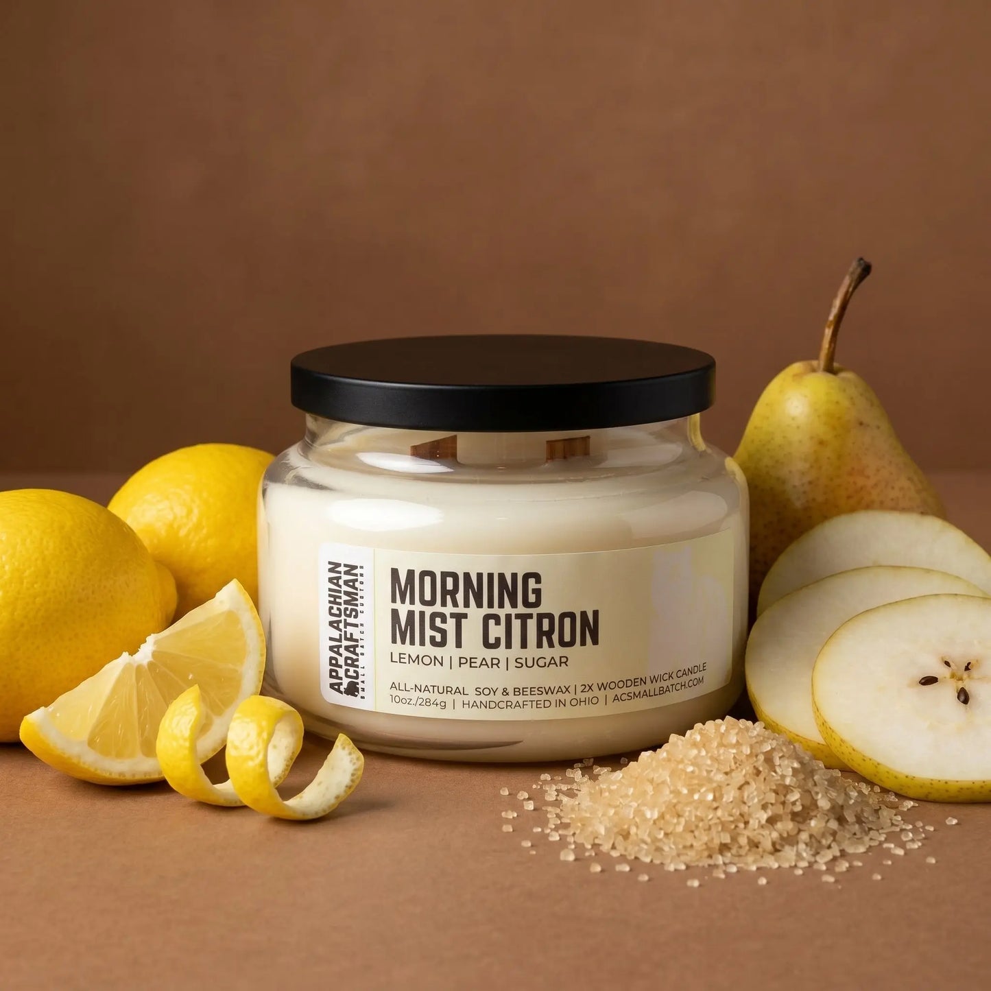 Luxury Soy & Beeswax Blend Candle - Double Crackling Wooden Wick - Morning Mist Citron Appalachian Craftsman LLC