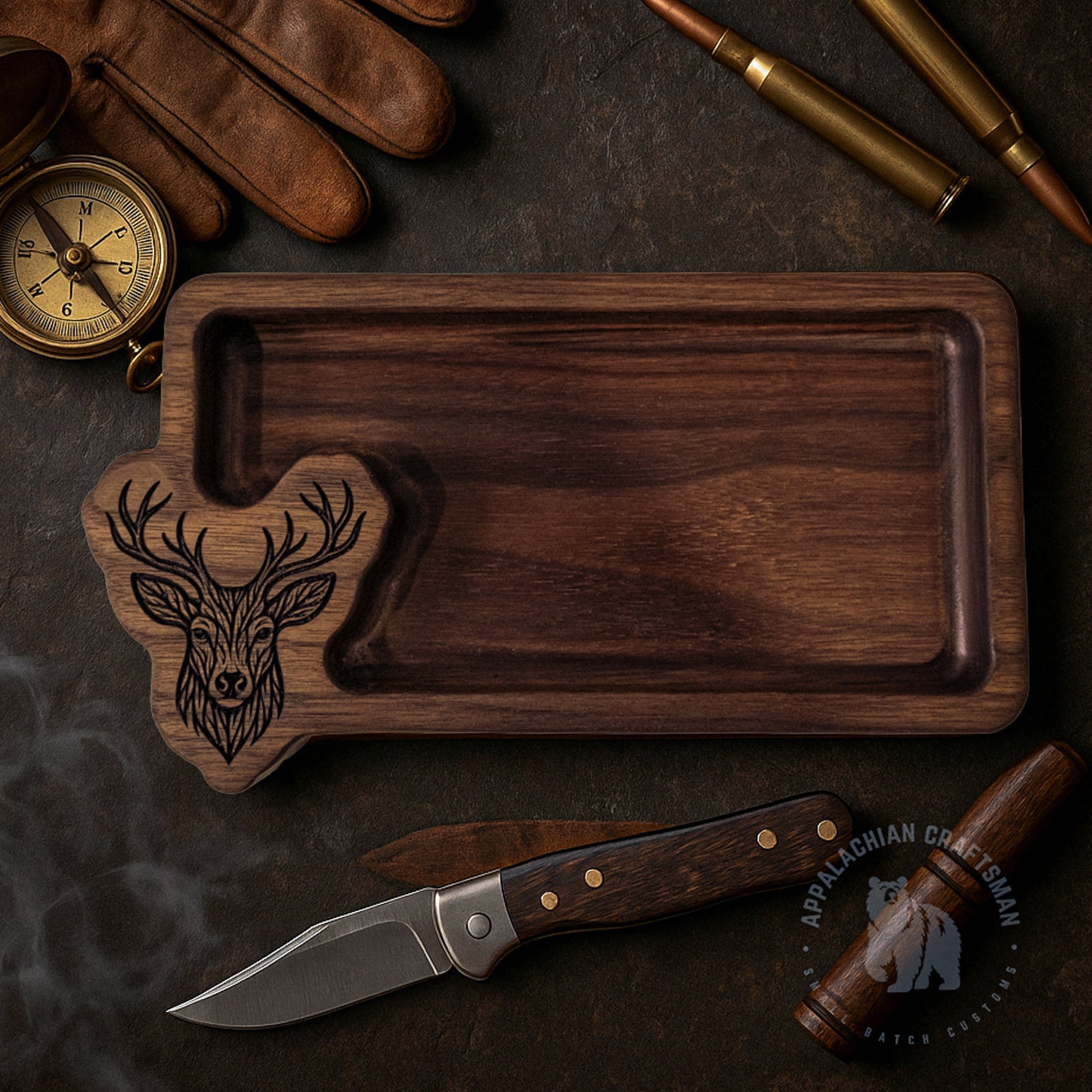 Solid Dark Walnut Deer Catchall Tray
