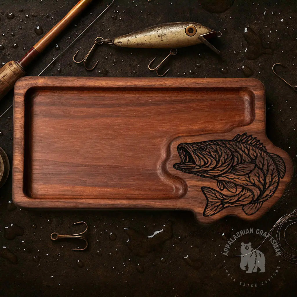 carved bass walnut tray