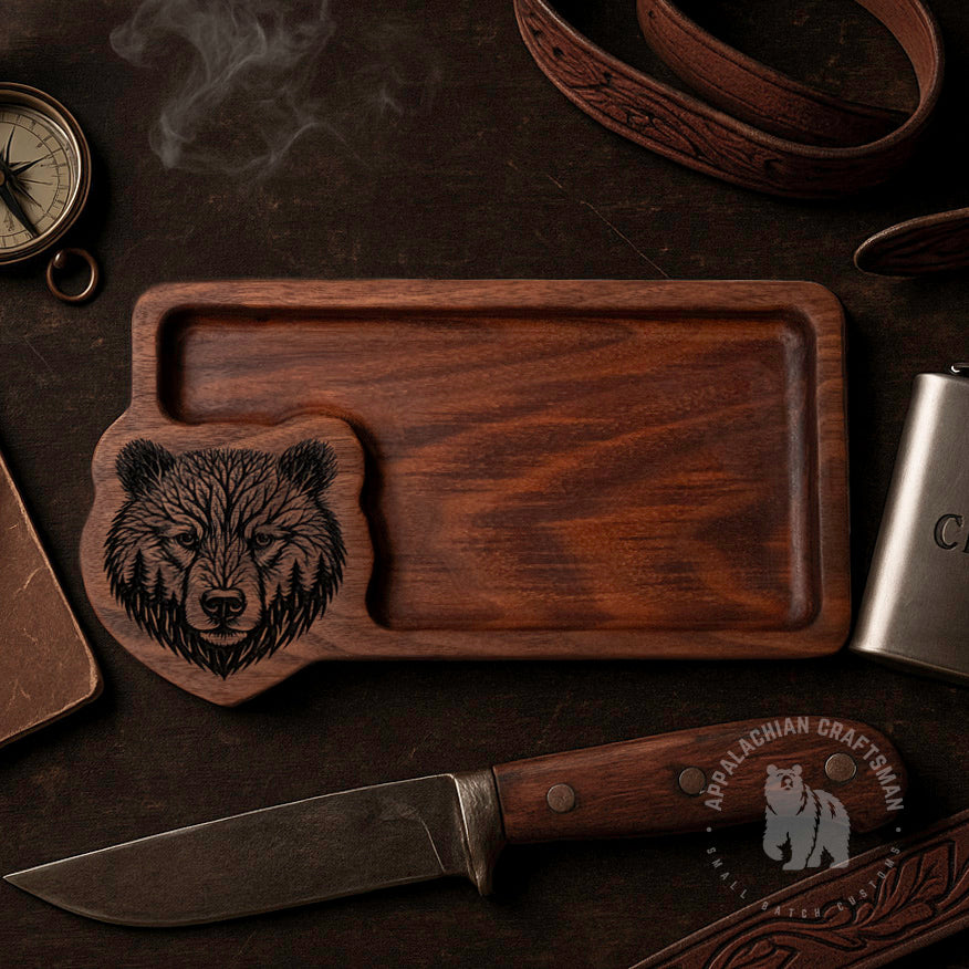 walnut carved bear tray