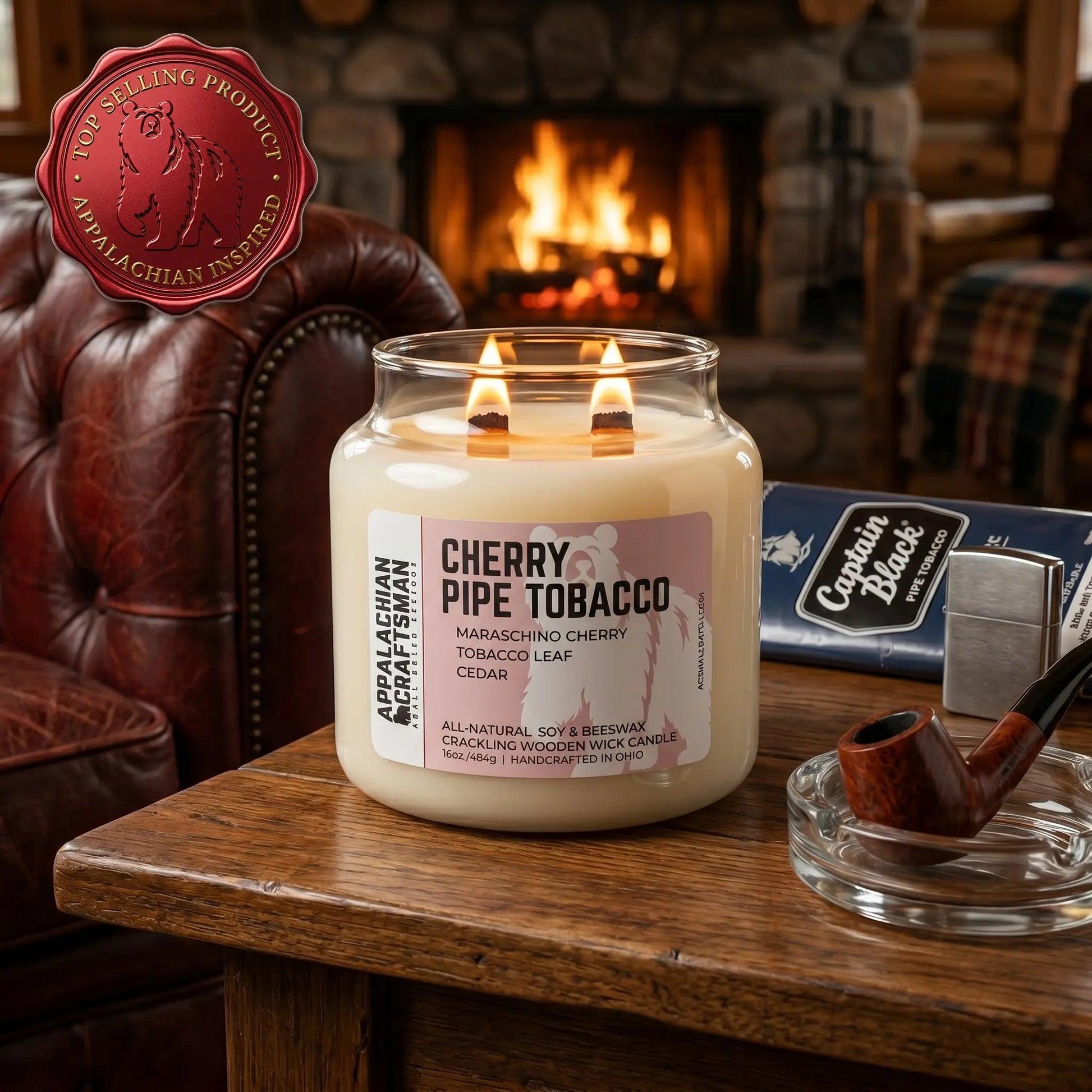 pipe tobacco candle fragrance Scented Candles 14 Ounces Burn Time Cherry Tobacco Scented Candle -