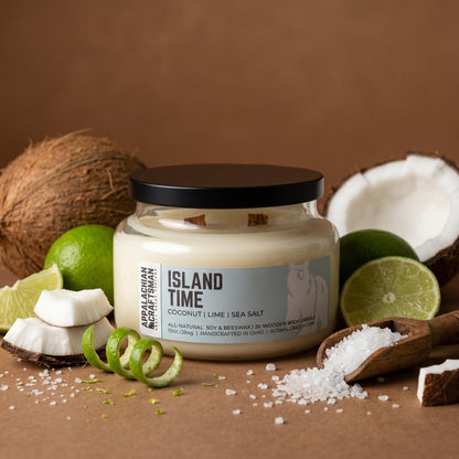Island Time Candle - Double Crackling Wooden Wick - Luxury Soy & Beeswax Blend