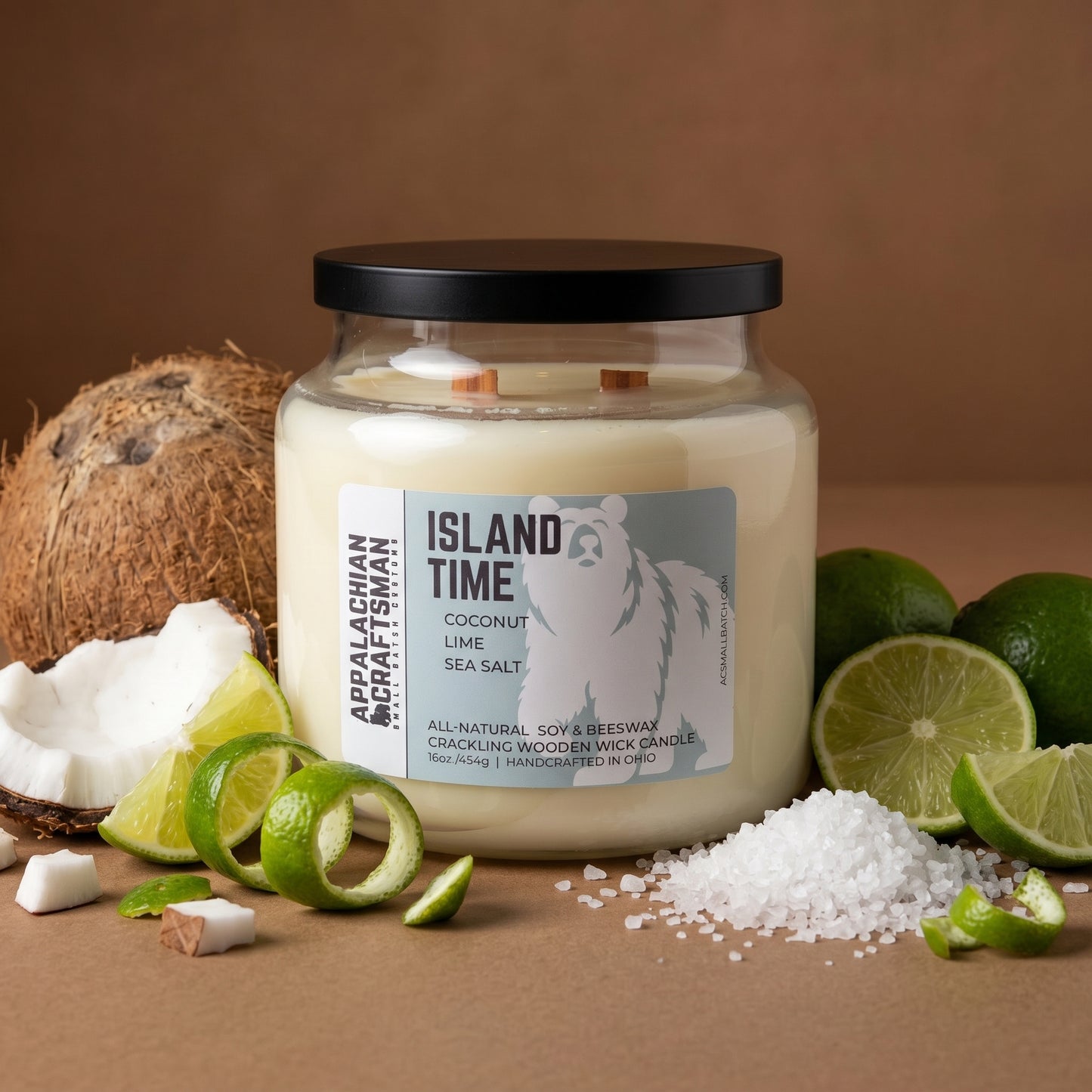 Island Time Candle - Double Crackling Wooden Wick - Luxury Soy & Beeswax Blend