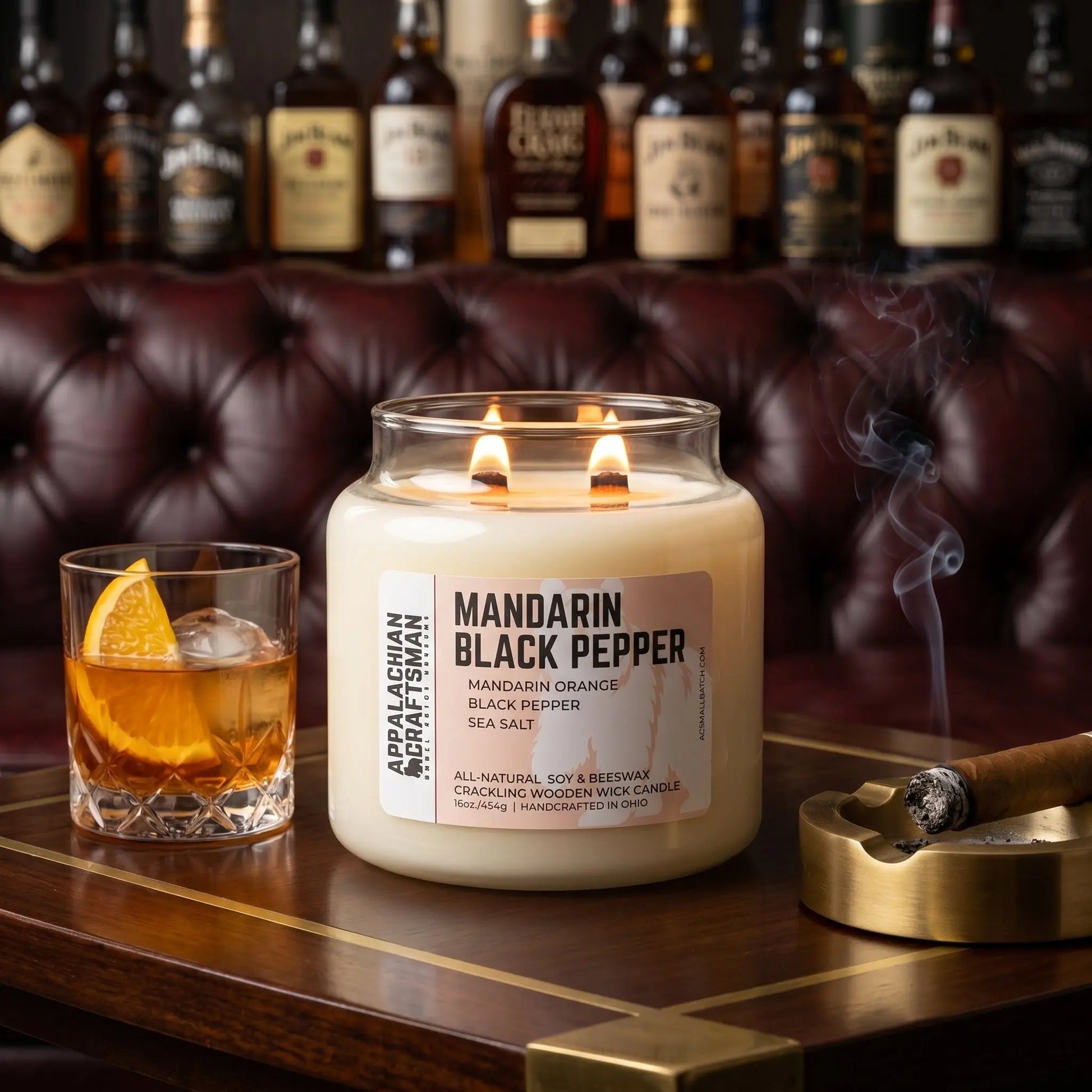 Luxury Soy & Beeswax Blend Candle - Double Crackling Wooden Wick - Mandarin & Black Pepper Appalachian Craftsman LLC