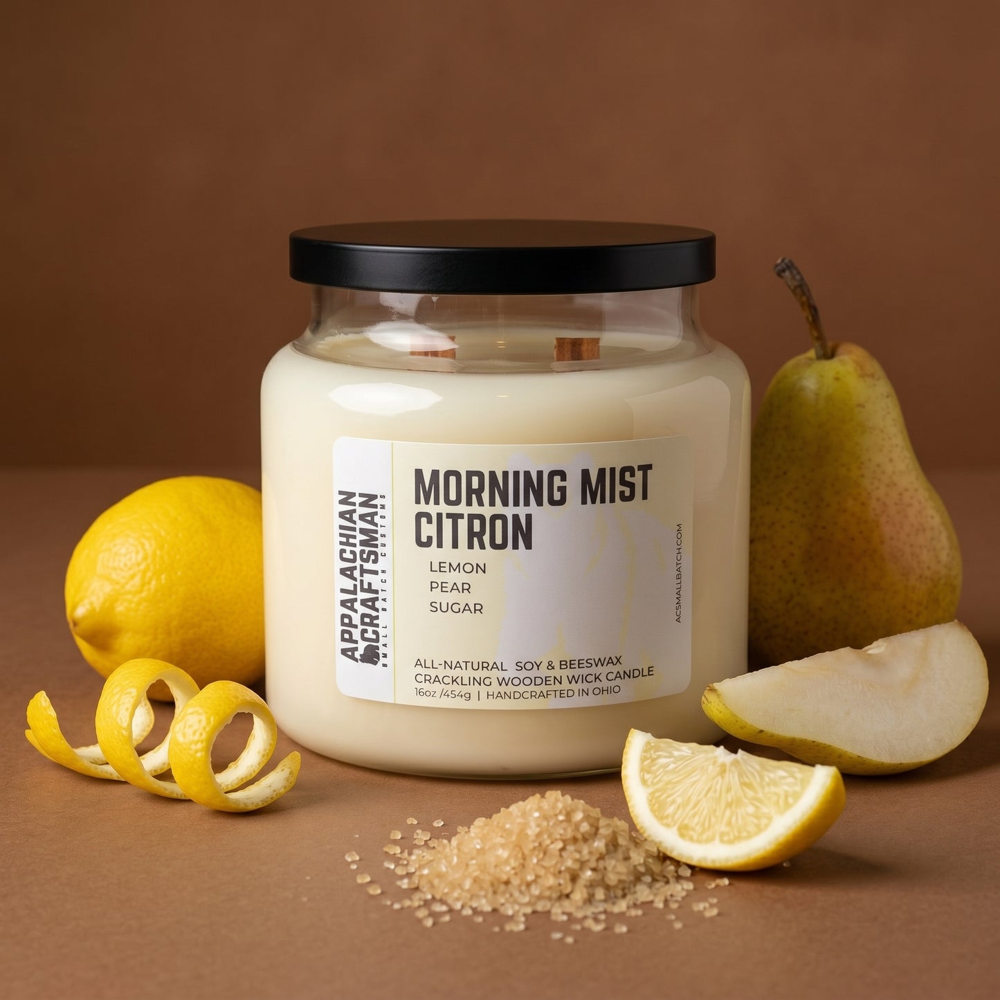 Morning Mist Citron - Double Crackling Wooden Wick - Luxury Soy & Beeswax Blend Candle