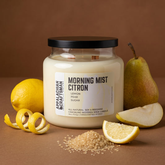 Morning Mist Citron - Double Crackling Wooden Wick - Luxury Soy & Beeswax Blend Candle